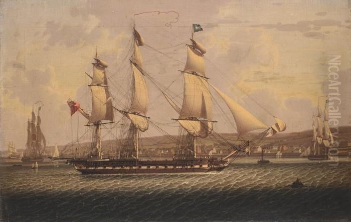 A Man-of-war Of The Red 
Squadron, Departing The 'tail Of The Bank' Anchorage On The Clyde Oil Painting by Robert Salmon