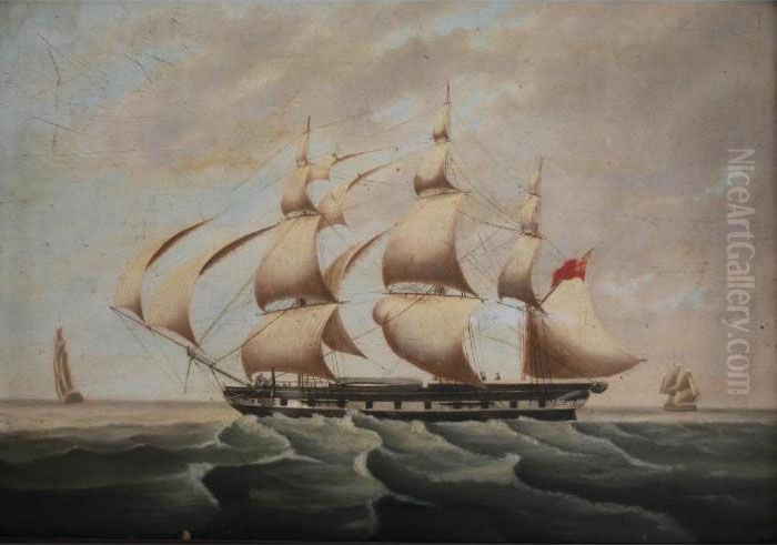 A Frigate In Three Positions Oil Painting by Robert Salmon