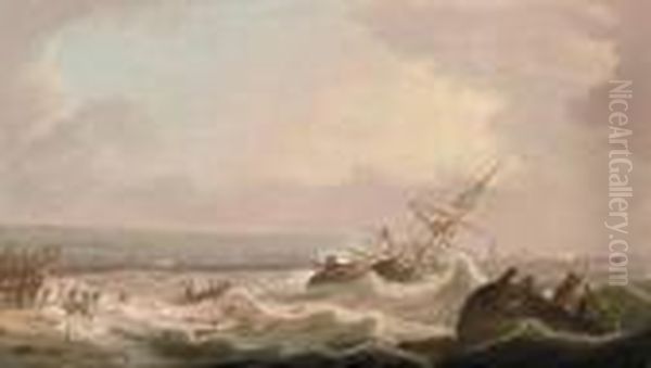 A Swedish Vessel In Distress Off Shields
Signed And Numbered 'r.s 0801' (lower Left) Oil Painting by Robert Salmon