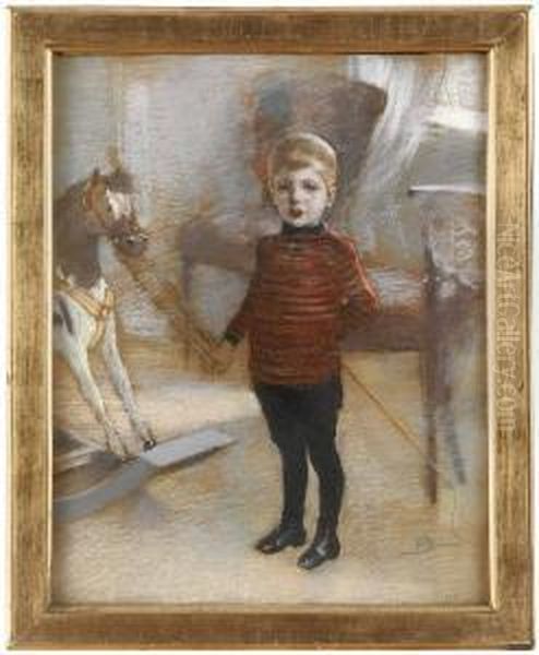 Pojke Med Gunghast Oil Painting by Hugo Salmson