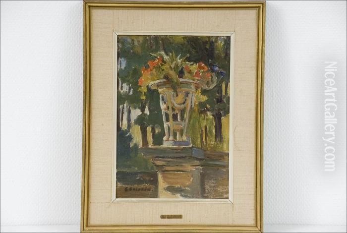 Pariisilainen Puistonakyma -parisisk Parkvy. Oil Painting by Santeri Salokivi