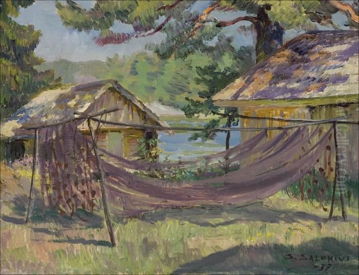 Verkot Kuivataan. Oil Painting by Santeri Salokivi