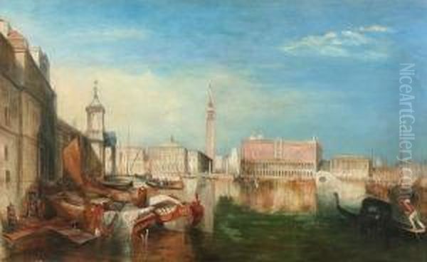 A Venetian Canal Scene Oil Painting by James Salt