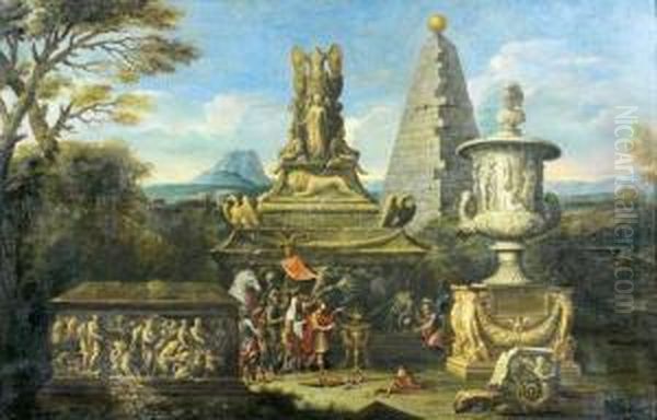 Alexandre Le Grand Faisant Des 
Libations Devant La Tombe D'achilleet Le Trophee De Marius Oil Painting by Alessandro Salucci