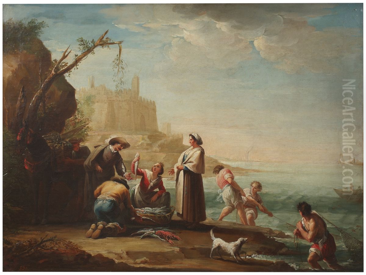 Pescadores Oil Painting by Mariano Salvador Maella