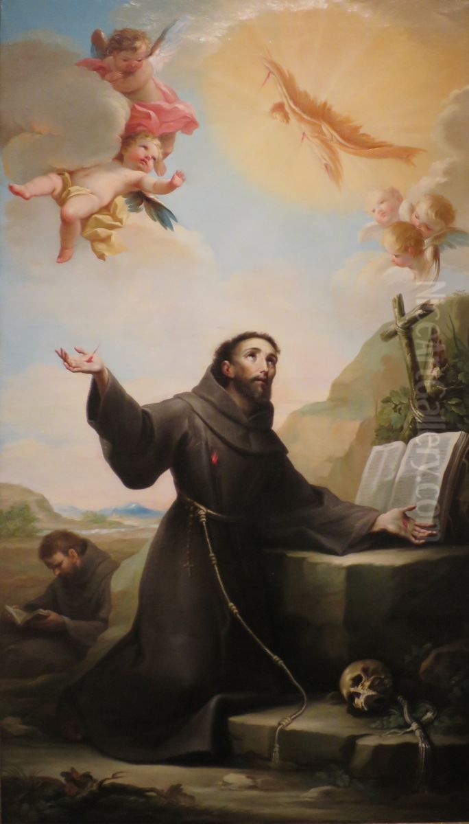 Saint Francis Of Assisi Receiving The Stigmata Oil Painting by Mariano Salvador Maella