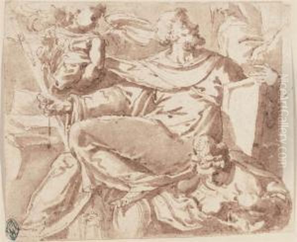 A Monastic Saint Holding A 
Crucifix, A Lily And A Tablet, Overcoming An Allegorical Figure Of Vice Oil Painting by Rancesco De' Rossi (see Salviati, Cecchino Del)