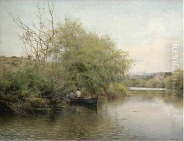 Remando En El Sena (two Men Rowing On The Seine) Oil Painting by Emilio Sanchez-Perrier