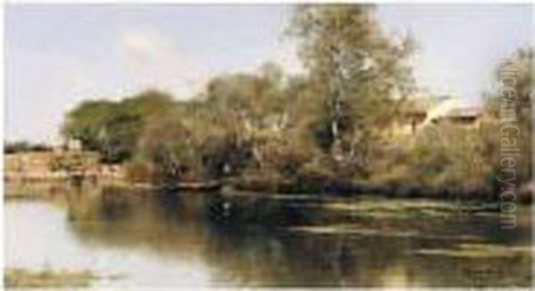 Un Molino, Sevilla (windmillby The Guadalquivir, Seville) Oil Painting by Emilio Sanchez-Perrier