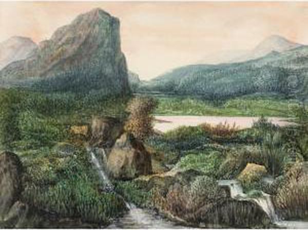 Paysage De Montagne, Lac Et Chutes D'eau Oil Painting by George (nee Dupin) Sand