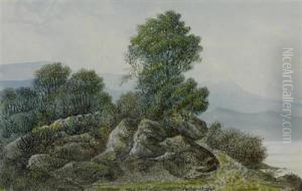 Hugelige Landschaft An Einem See. 1875. Oil Painting by George (nee Dupin) Sand