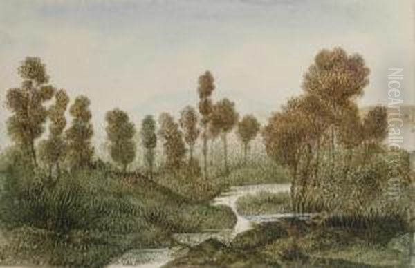 Paysage Arbore Traverse Par Une Riviere, Des Montagnes A L'arriere-plan Oil Painting by George (nee Dupin) Sand