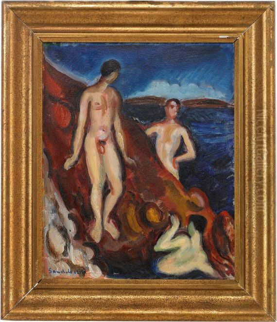 Badande Ynglingar Oil Painting by Gosta Sandels