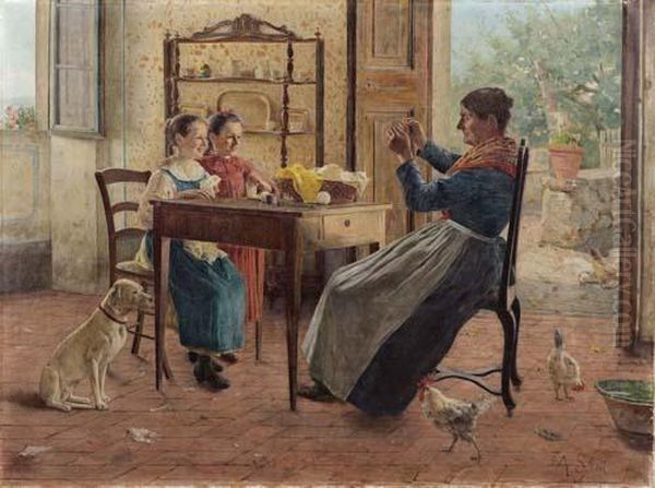 La Lezione Di Cucito Oil Painting by Alessandro Sani