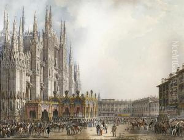 Facciata Del Duomo, Tratta Da 
L'incoronazione Di S.m.i.a.ferdinando I A Re Del Regno Lombardo-veneto, 
Volume Stampato Amilano Dal Piola Nel 1839 Oil Painting by Alessandro Sanquirico