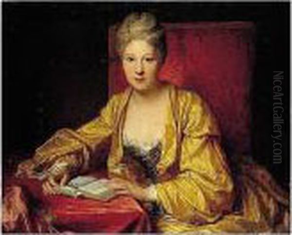 A Portrait Of A Lady, 
Traditionally Identified As Adrienne Le Couvreur (1692-1730), Half 
Length Reading A Book Oil Painting by Jean-Baptiste Santerre