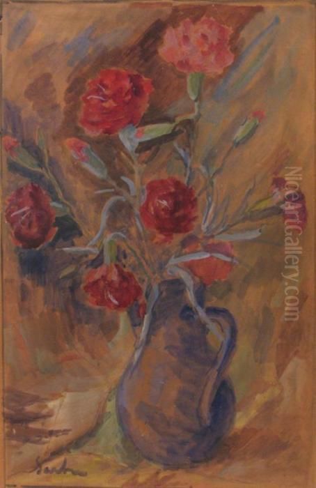 Pot With Flowers Oil Painting by Gheorghe Sarbu