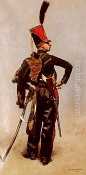 Jean Baptiste Edouard A Napoleonic Officer Oil Painting by Detaille, Jean-Baptiste Edouard