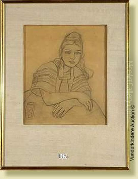 L'attente, Crayon Sur Papier. 
Cachet D'atelier En Bas Adroite De Walter Sauer. Ecole Belge. . Dim.: 
30x25cm Oil Painting by Walter Sauer