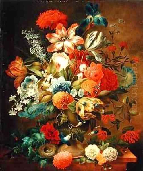Flower Still Life with Bird Nest Oil Painting by Ottmar The Elder Elliger