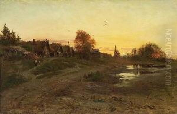 Russische Dorfstrase Bei
 Abendsonne Oil Painting by Alexei Kondratyevich Savrasov