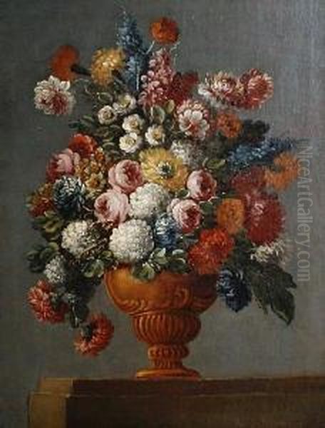 Still Life Of Mixed Flowers In An Urn Oil Painting by Andrea Scaccati
