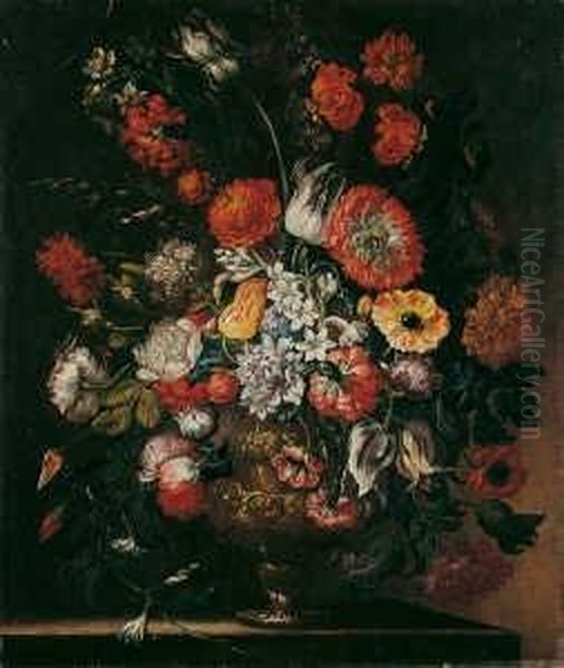 Blumenstilleben.

 Monogrammiert Und Datiert Unten Rechts: As (ligiert) 86.

 Ol Auf Leinwand Oil Painting by Andrea Scaccati