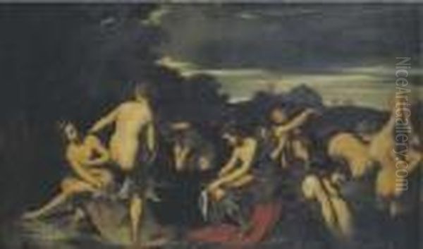 Ninfe Al Bagno Oil Painting by Ippolito Scarsella (see Scarsellino)