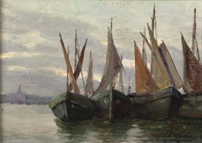 Barche In Laguna Oil Painting by Ferruccio Scattola
