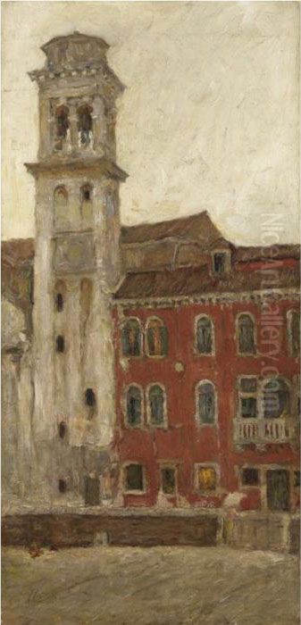 Campiello Con Campanile Oil Painting by Ferruccio Scattola