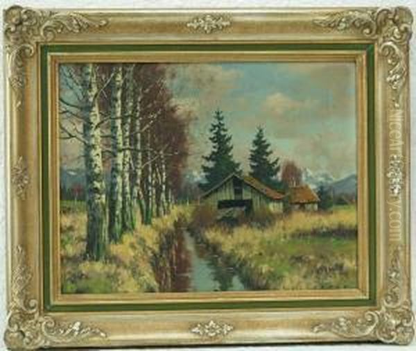 Gehoft Am Kleinen Bach Mitbirkenallee Oil Painting by Karl Schaette