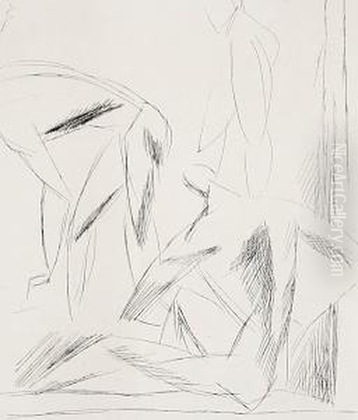 Badende Manner Oil Painting by Edwin Scharff