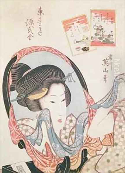 Woman at her Mirror Oil Painting by Kikukawa Eizan