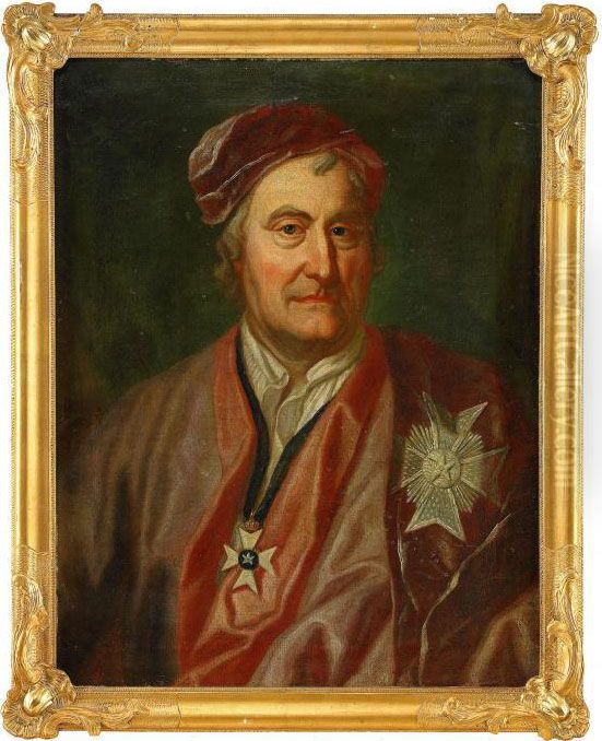 Portratt Av Uppfinnaren Och 
Industrimannen Christopher Polhem Ikladd Vinrod Drakt Med 
Nordstjarneorden -midjebild Oil Painting by Johan Henrik Scheffel