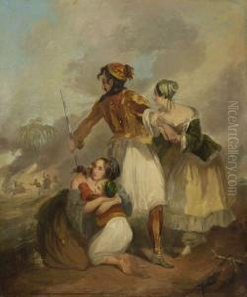 Griechischer Freiheitskampfer Mit Zwei Jungen Frauen Und Einem Kind. Oil Painting by Ary Scheffer