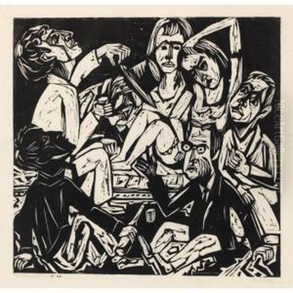 Die Trunkenen 
The Drunks Oil Painting by Hermann Scherer