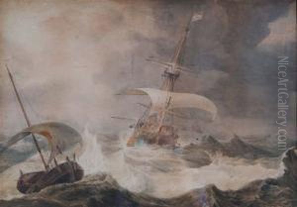 Shipping In Rough Seas Oil Painting by John Christian Schetky