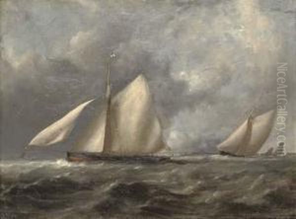 Royal Irish Yacht Club Cutters At The Turning Mark Oil Painting by John Christian Schetky