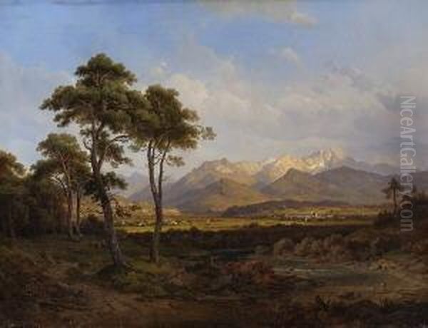 Voralpenlandschaft (bei
 Sonthofen?) Oil Painting by Wilhelm Rudolf Scheuchzer