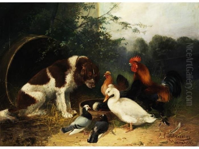 Geflugel Und Hund Oil Painting by Julius Scheurer