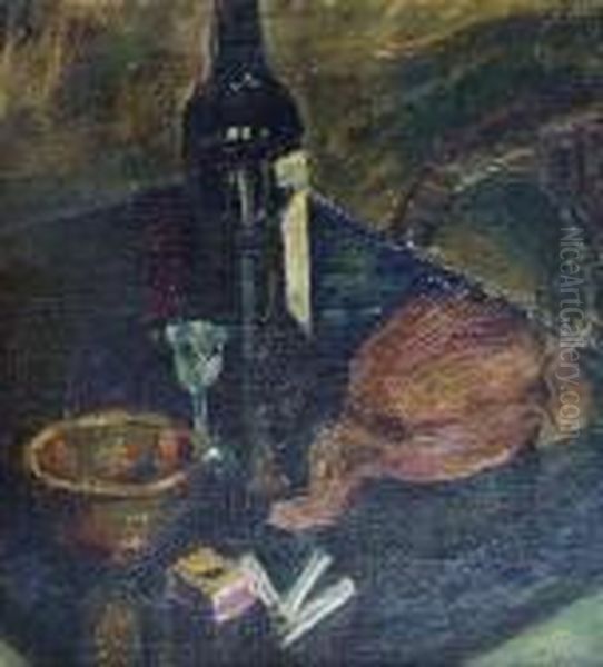Schiestl-arding, Albert: Still 
Life, Ca.1930. Oil On Cardboard. Initials. - Crackle. Cardboard Curved Oil Painting by Albert Schiestl-Arding