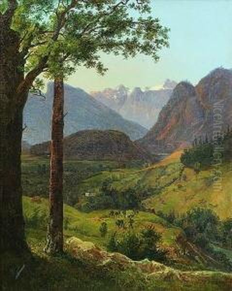 Gebirgstal Mit Hirten Und
 Vieh Oil Painting by Anton Schiffer