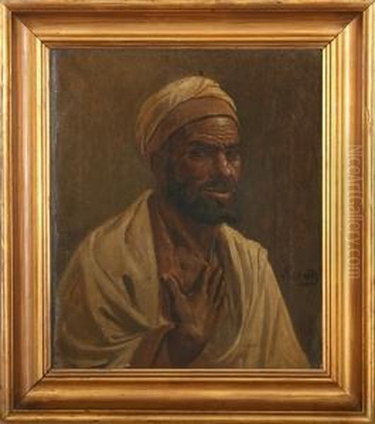 Portrait Of A Mand With Turban. Signed A. Schiott Oil Painting by August Heinrich Schiott