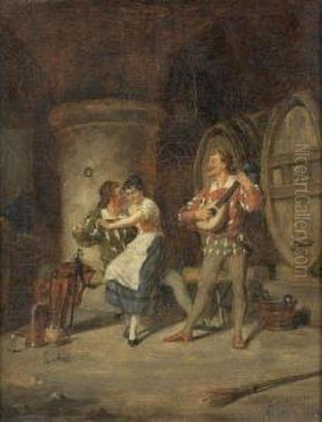 Scene D'auberge Oil Painting by Viktor Schivert