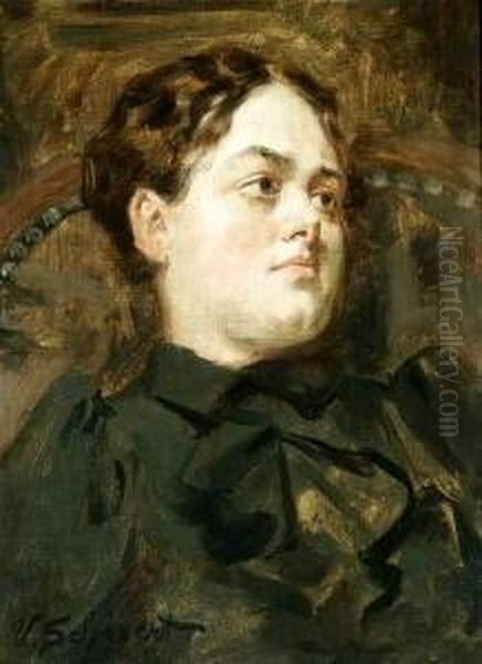 Dreiviertelansicht Eines Pastors
 Und Teilansicht Einer Jungen Frau In Einem Sessel Sitzend Oil Painting by Viktor Schivert