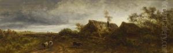 Dorflandschaft. Oil Painting by Eduard I Schleich