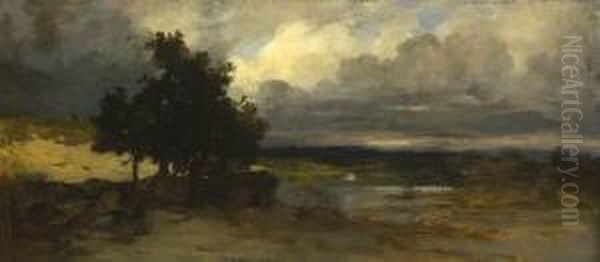 Gewitterlandschaft Mit
 Baumen. Oil Painting by Eduard I Schleich