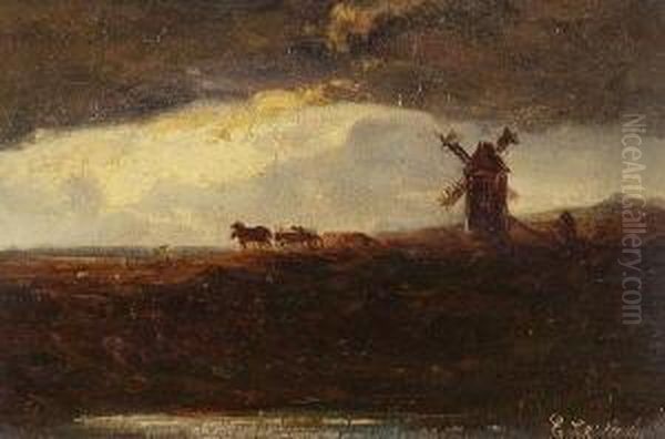 Landschaft Mit Einer
 Windmuhle Oil Painting by Eduard I Schleich