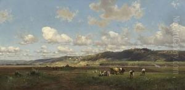Sommerlandschaft Mit Bauern Auf
 Den Feldern. Oil Painting by Eduard Ii Schleich