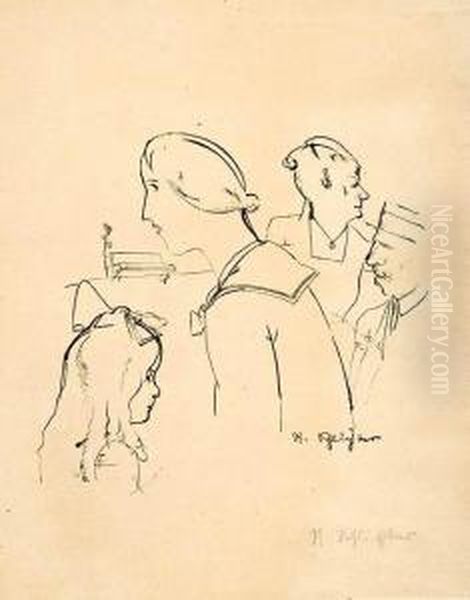 Spazierganger Oil Painting by Rudolf Schlichter